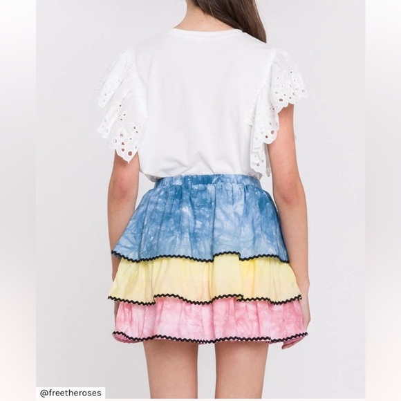 Free the Roses Pastel Rainbow Skirt Blue Pink Yellow Women’s Size Small NWT - Picture 2 of 13